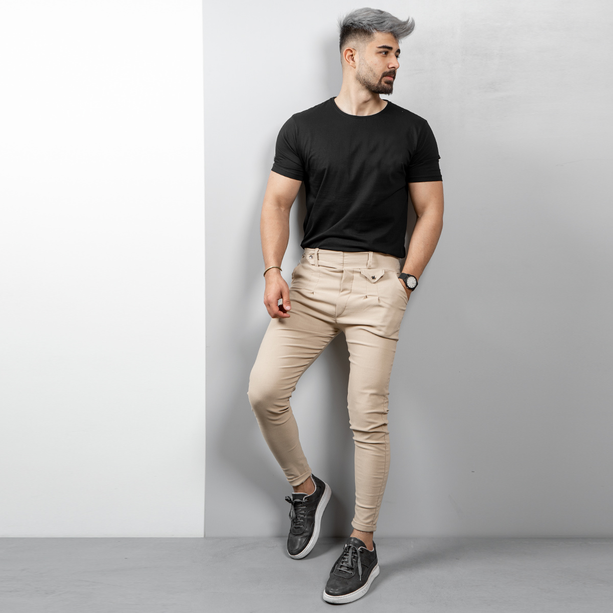 شلوار مردانه کرمی مدل Aflak