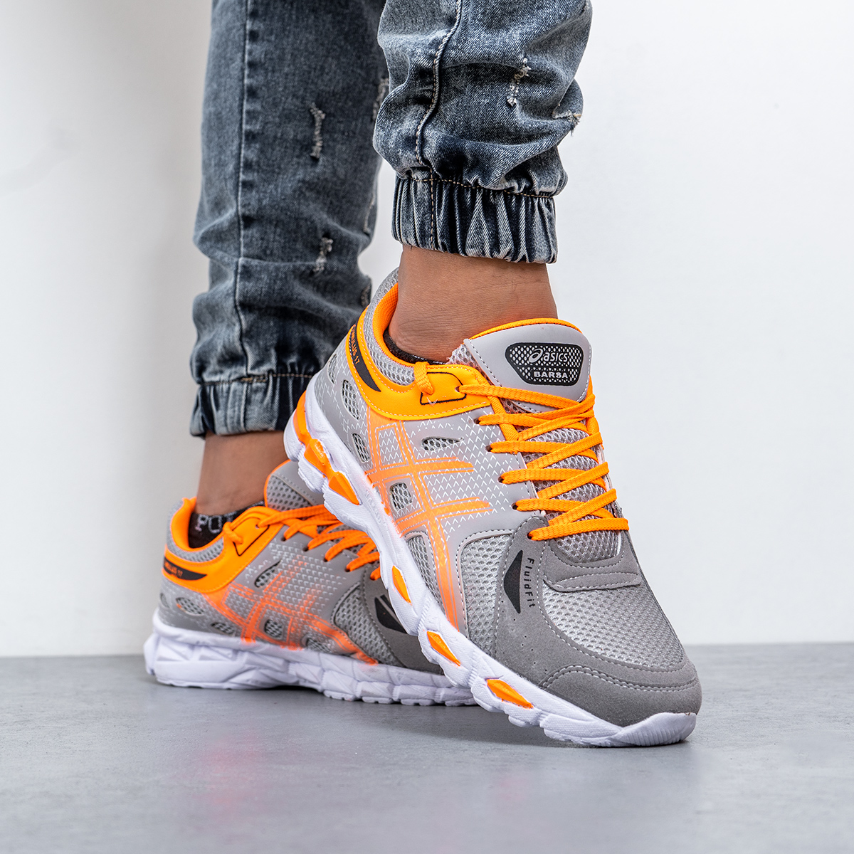 کفش ورزشی اسیکس مردانه طوسی نارنجی مدل kayano