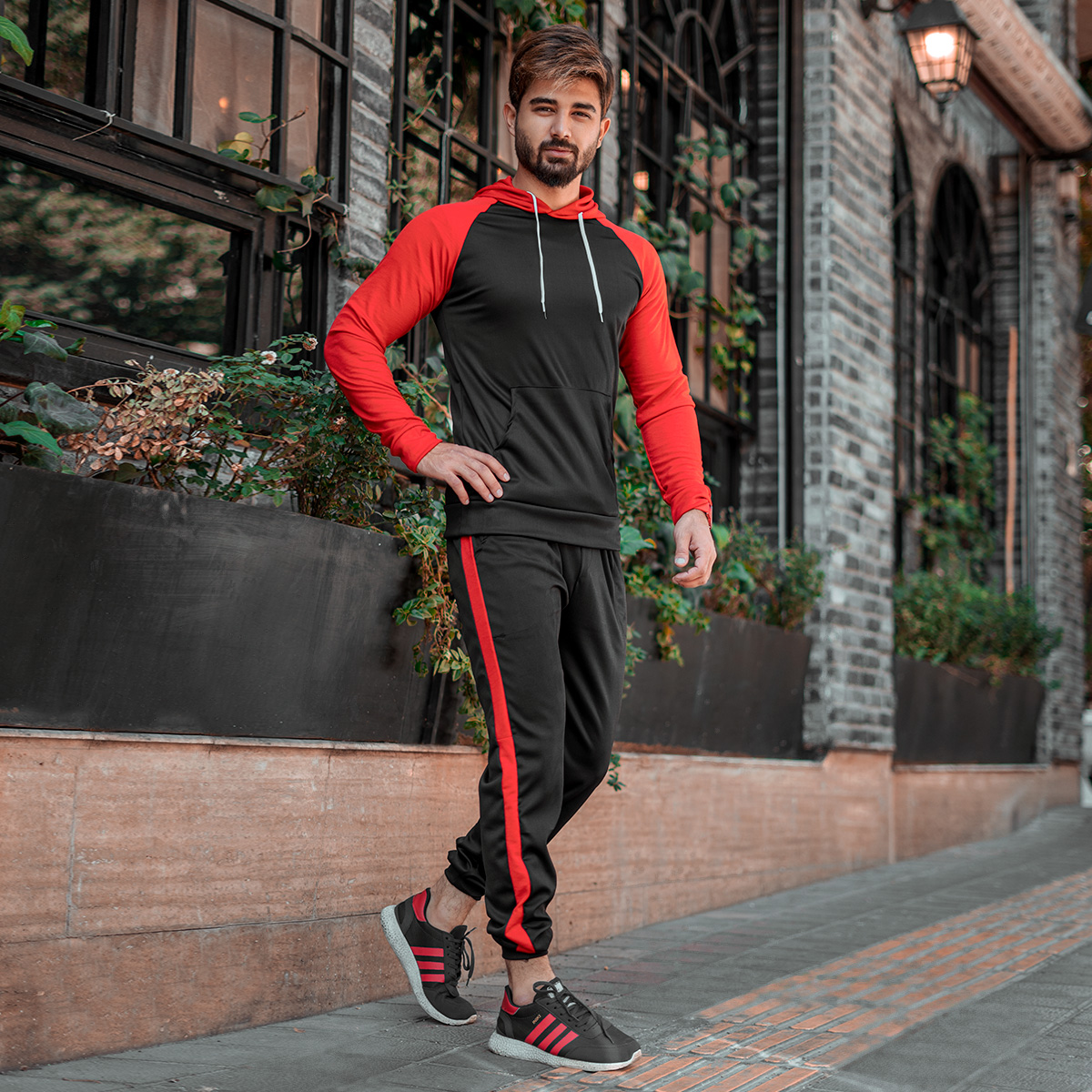 ست هودی شلوار مشکی قرمز مردانه مدلLemo