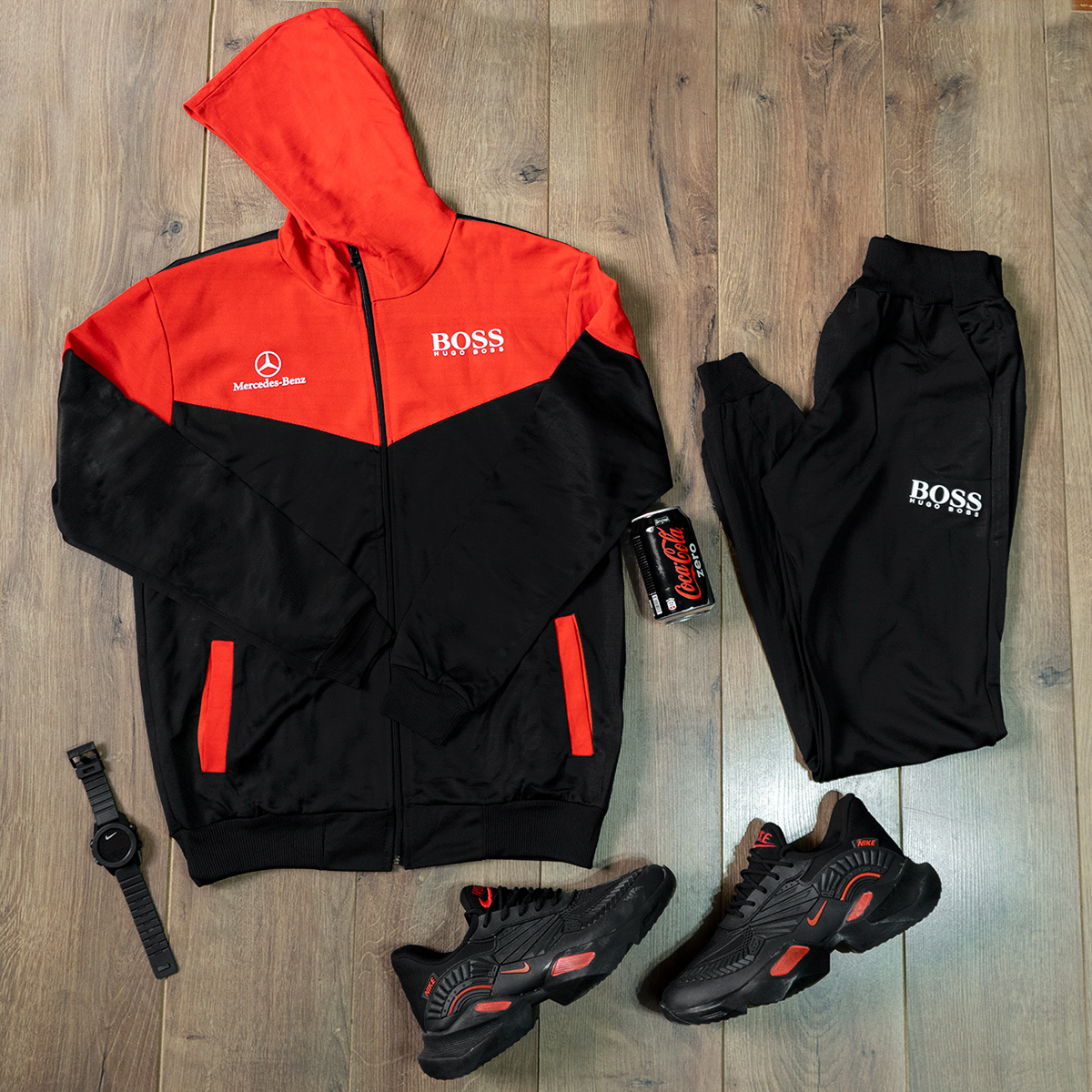 ست سوییشرت شلوار قرمزمشکی مردانه مدلBoss