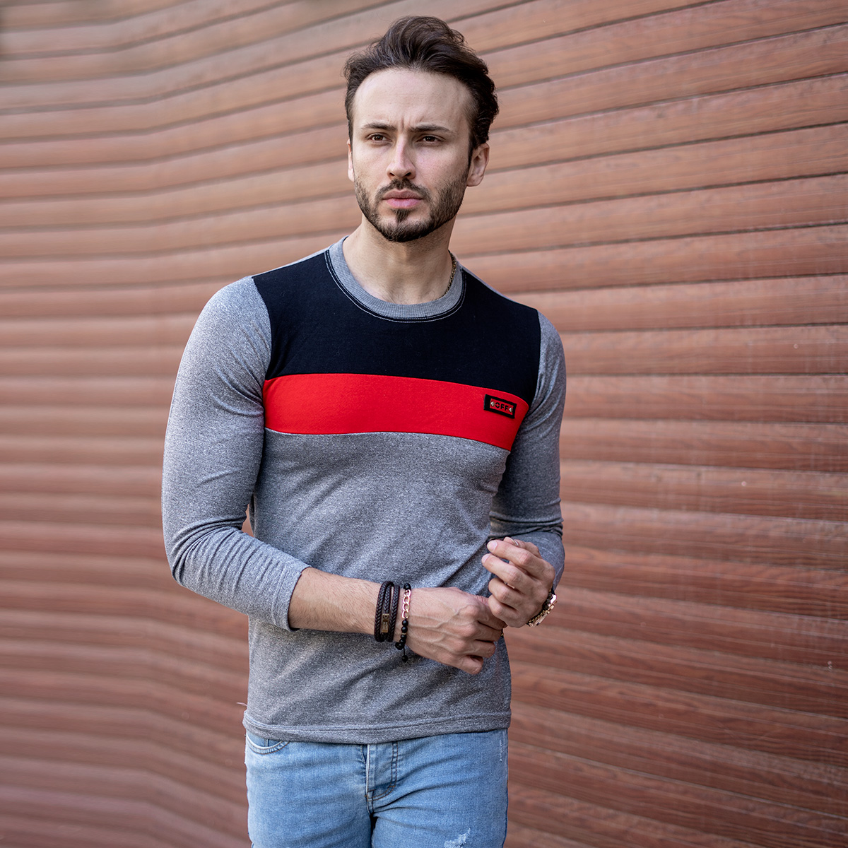 تیشرت پاییزه دوتیکه مشکی قرمز مدل Farhod