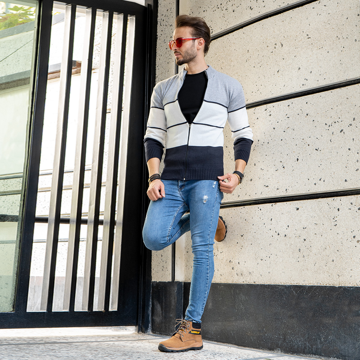 سویشرت بافت زیپ دار مردانه سه رنگ مدل ABED