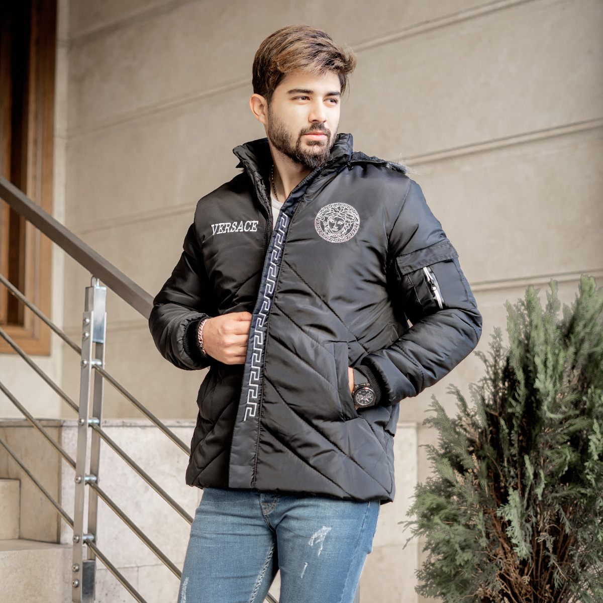 کاپشن مردانه مشکی مدل Versace