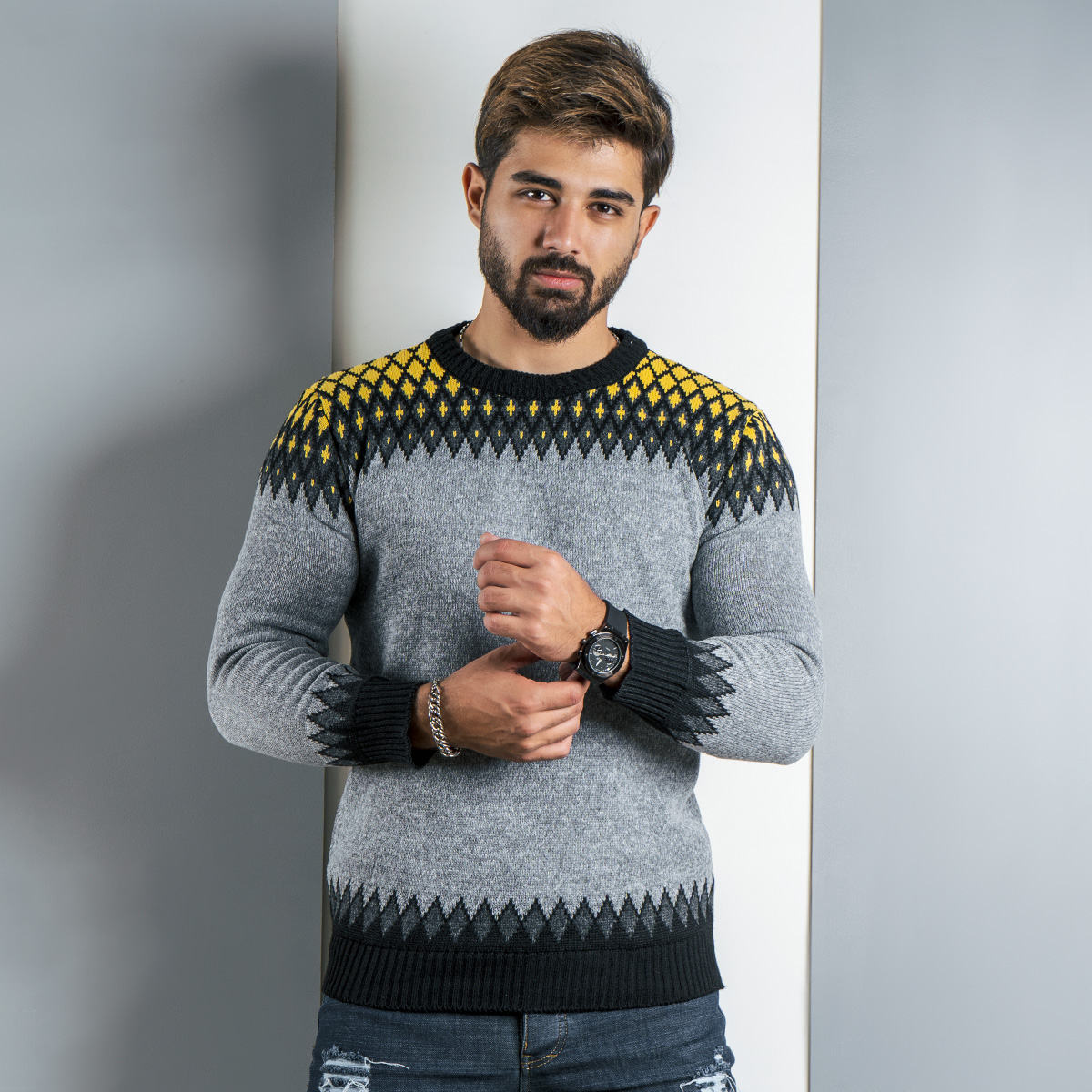 پلیور طوسی زرد(T) مردانه مدل tikal