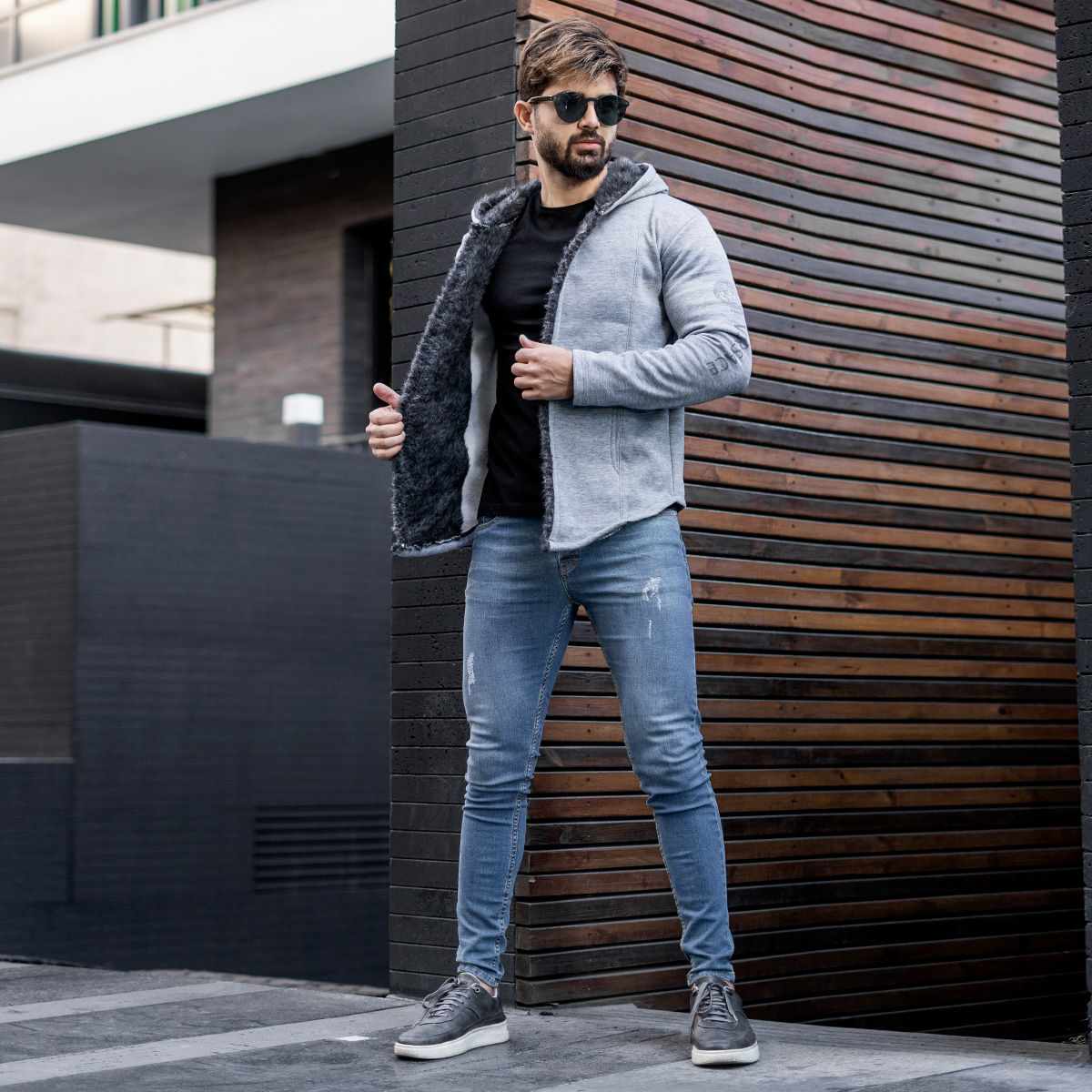 شنل مردانه ورساچه طوسی تیره مدلsogi