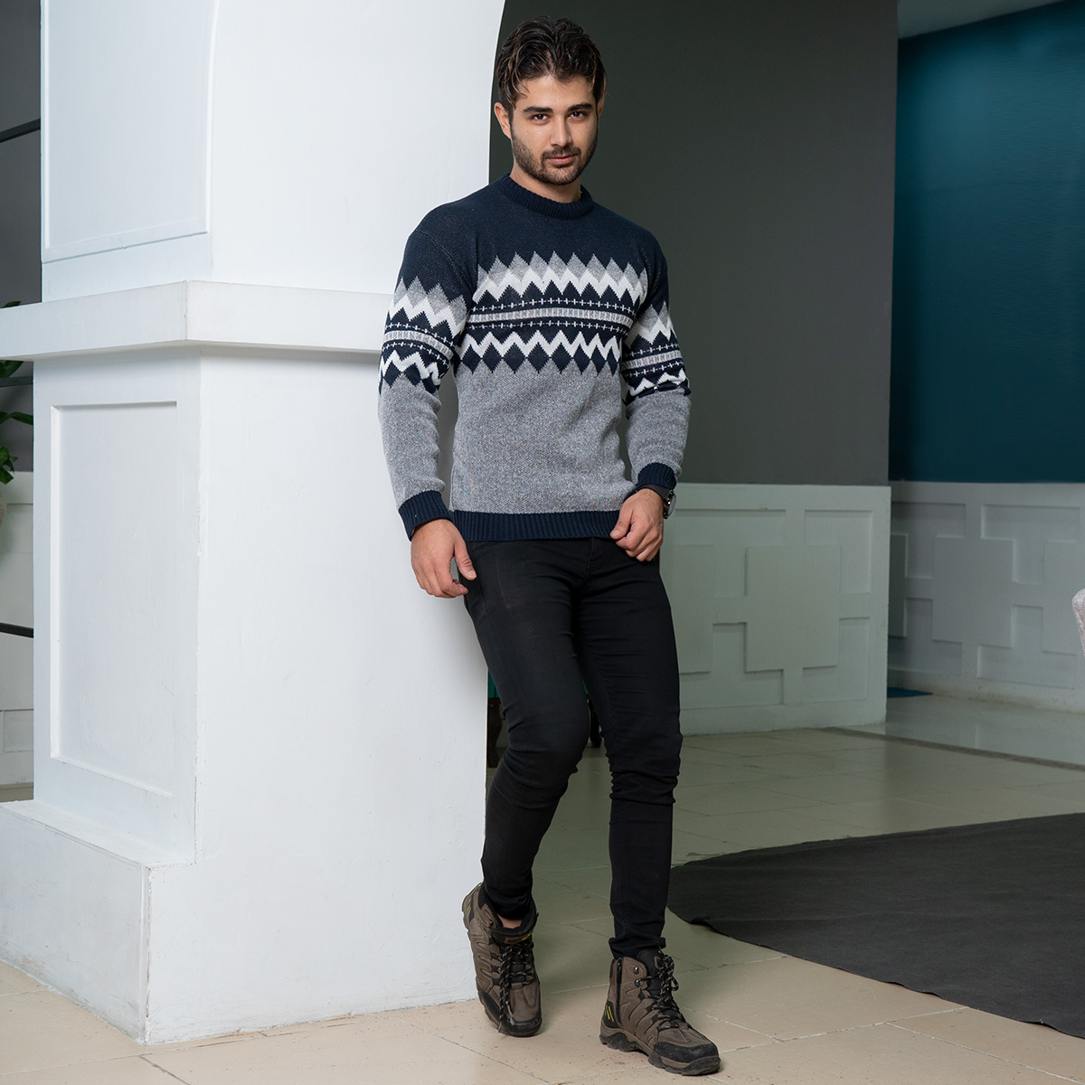 پلیور مردانه سرمه ای طوسی مدل Arena