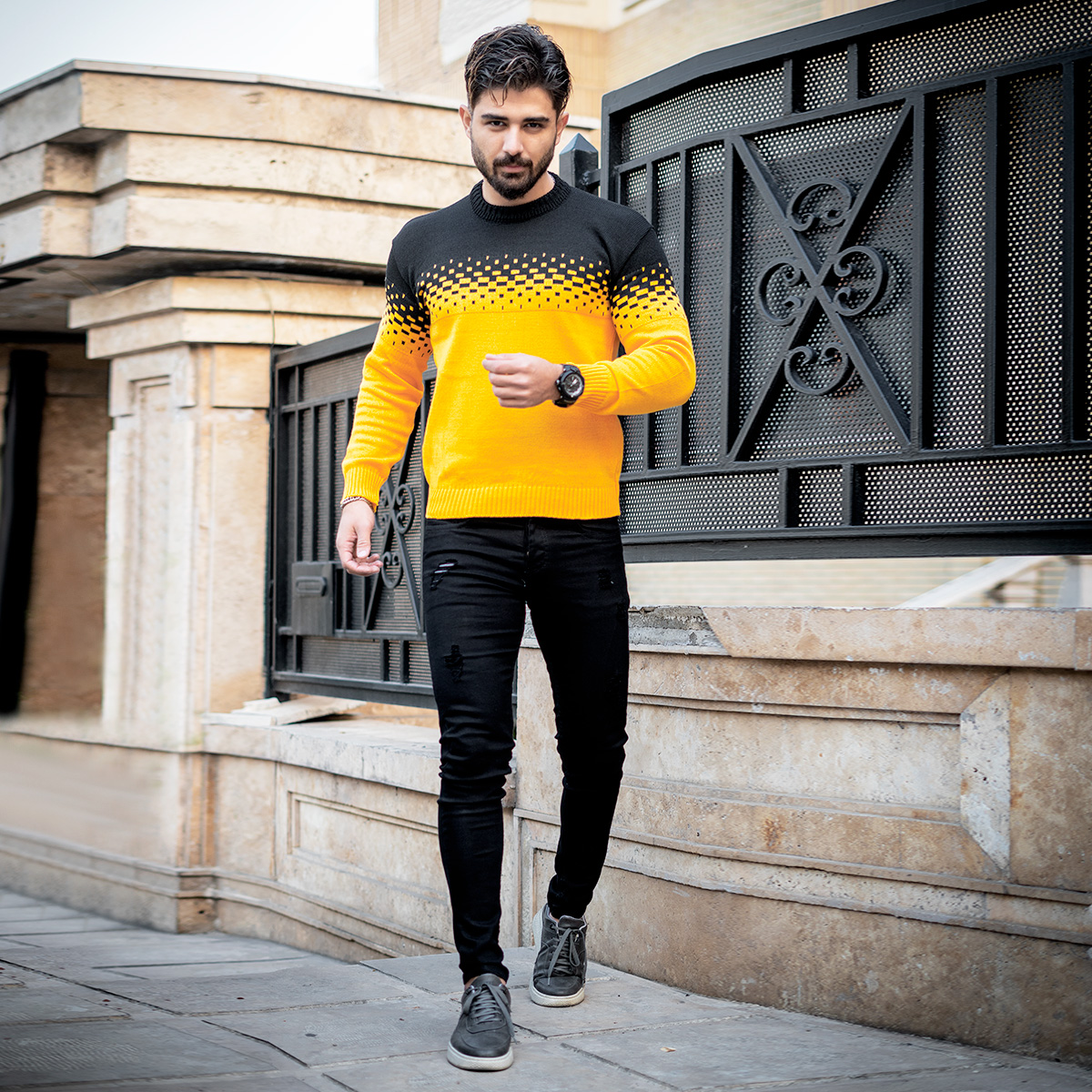 پلیور مشکی زرد مردانه مدلShatel