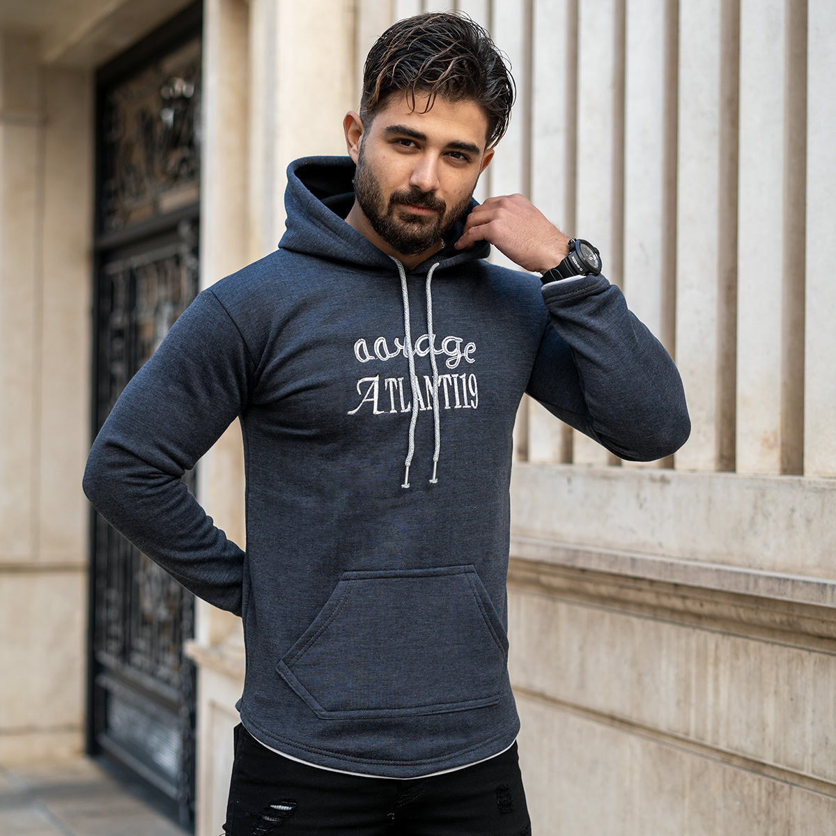 هودی سرمه ای مردانه مدل Atlanti