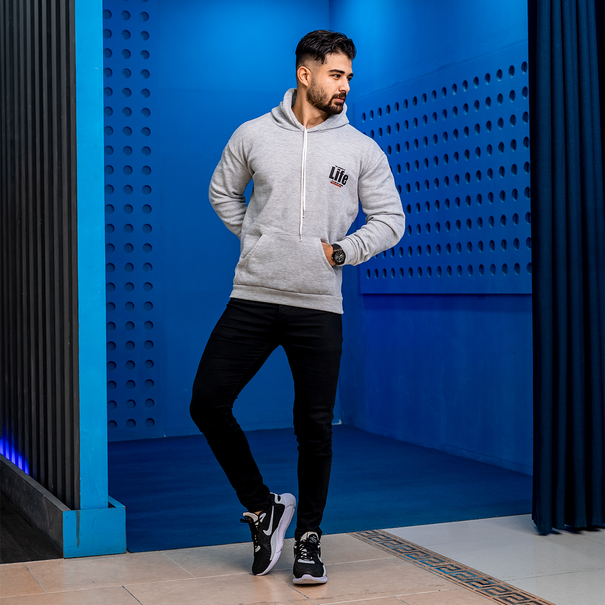 هودی مردانه طوسی مدل Life