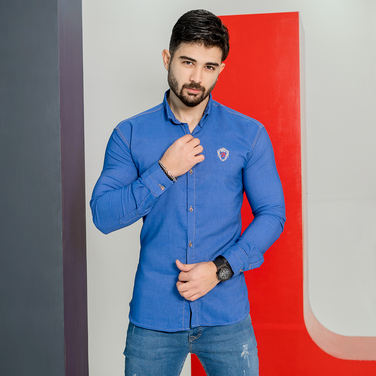 پیراهن آبی مردانه مدل Bezos