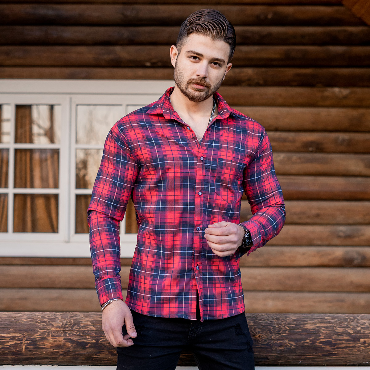 پیراهن چهارخانه قرمز مردانه مدلDivan