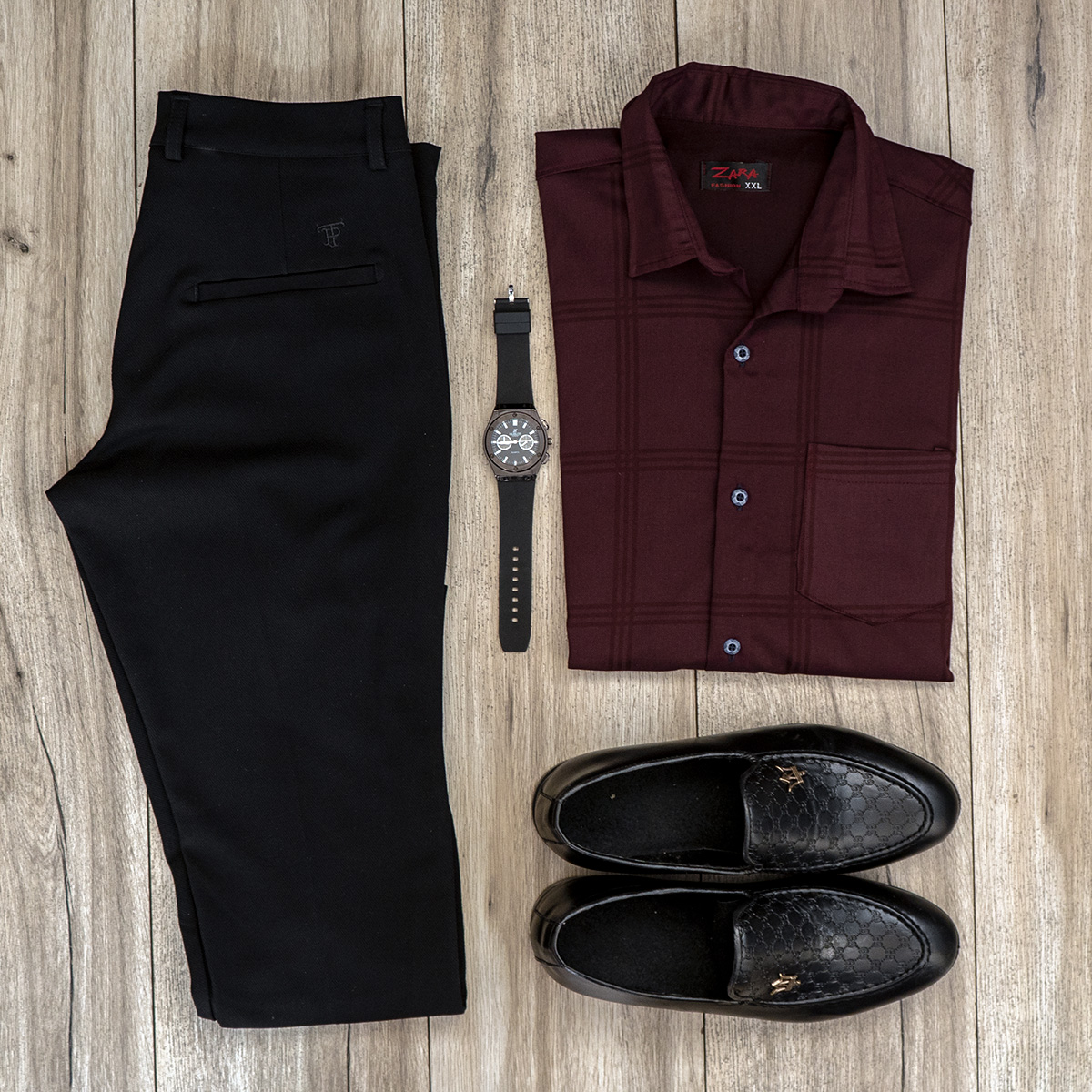 پیراهن مردانه چهارخونه زرشکی مدل Ravin