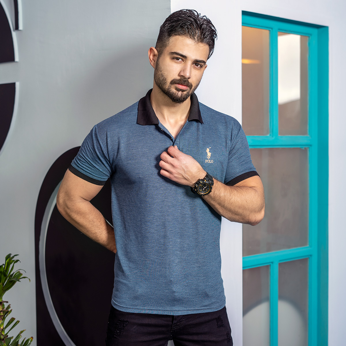 تیشرت Polo آبی مردانه مدل kemil