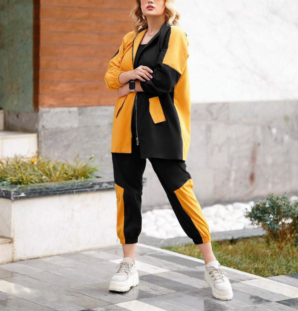 ست سوییشرت شلوار زنانه مشکی زرد مدل Tania