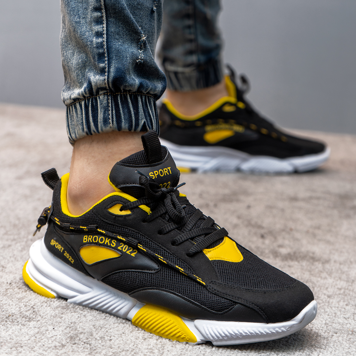 کفش مردانه مشکی زرد مدل BROOKS