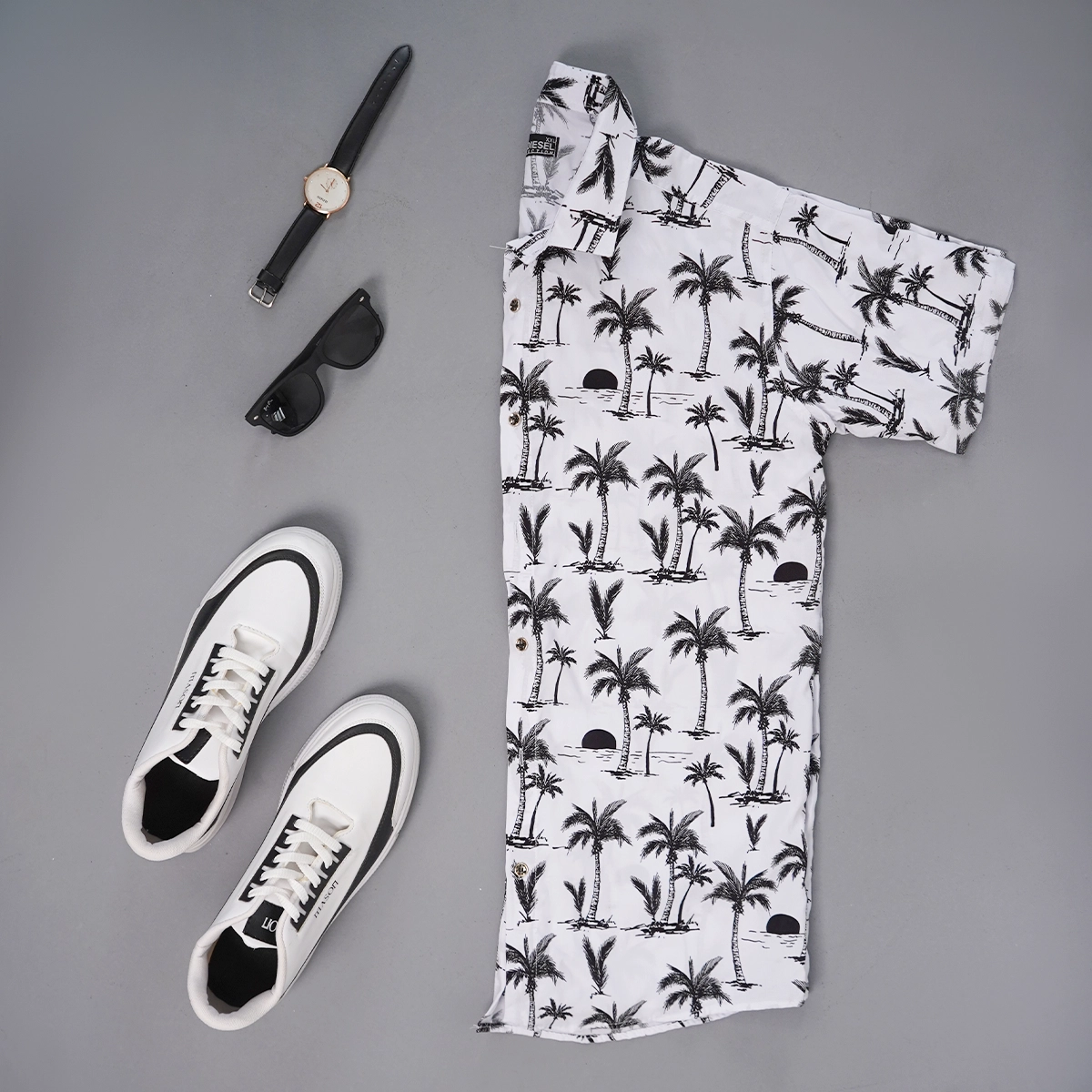 پیراهن هاوایی مردانه سفید مدل Nanti