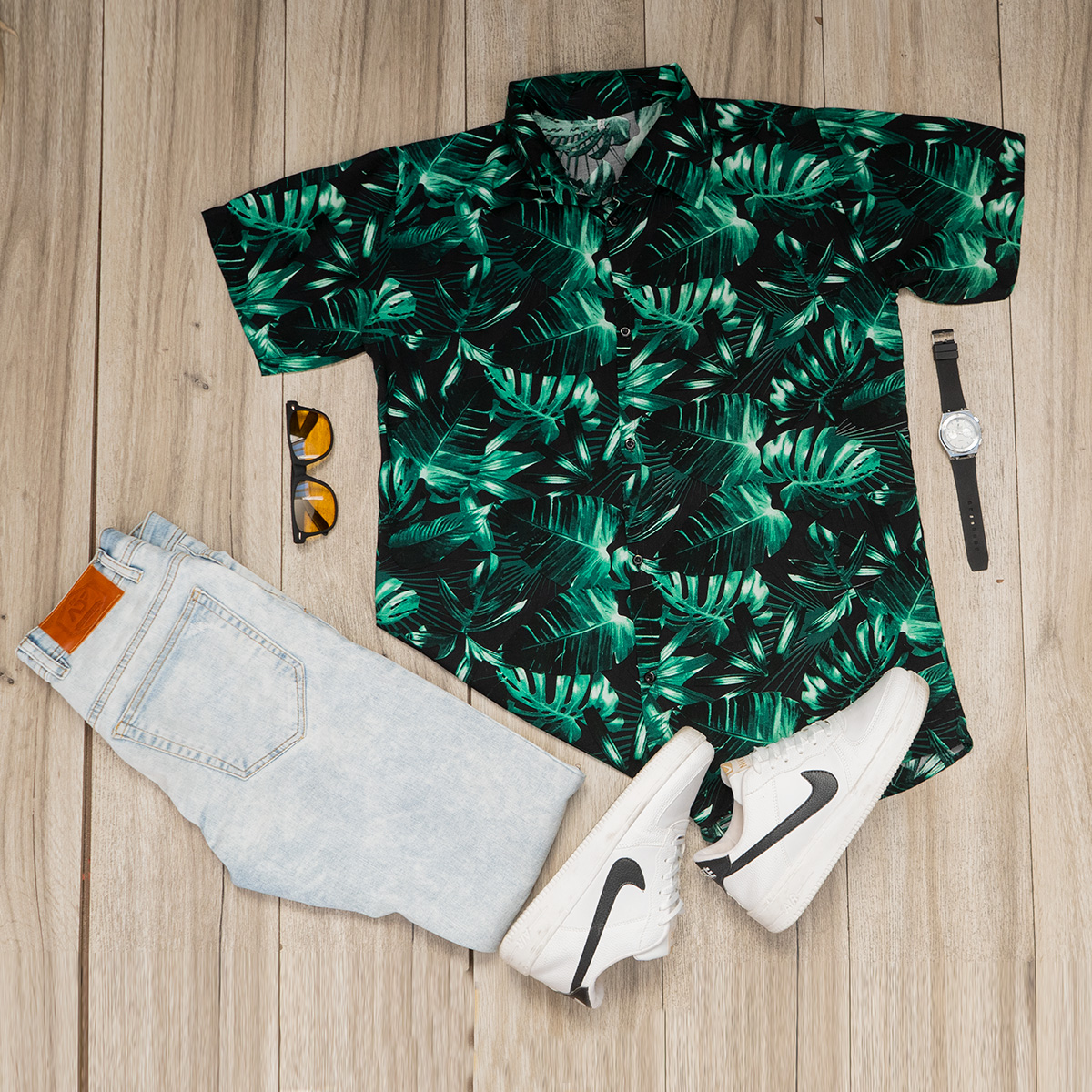 پیراهن هاوایی مردانه طرح برگ مدلEdfan