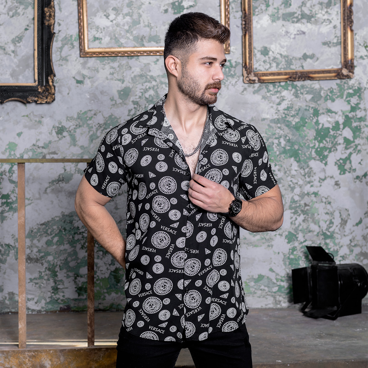 پیراهن هاوایی مردانه طرح ورساچه مدلKatno