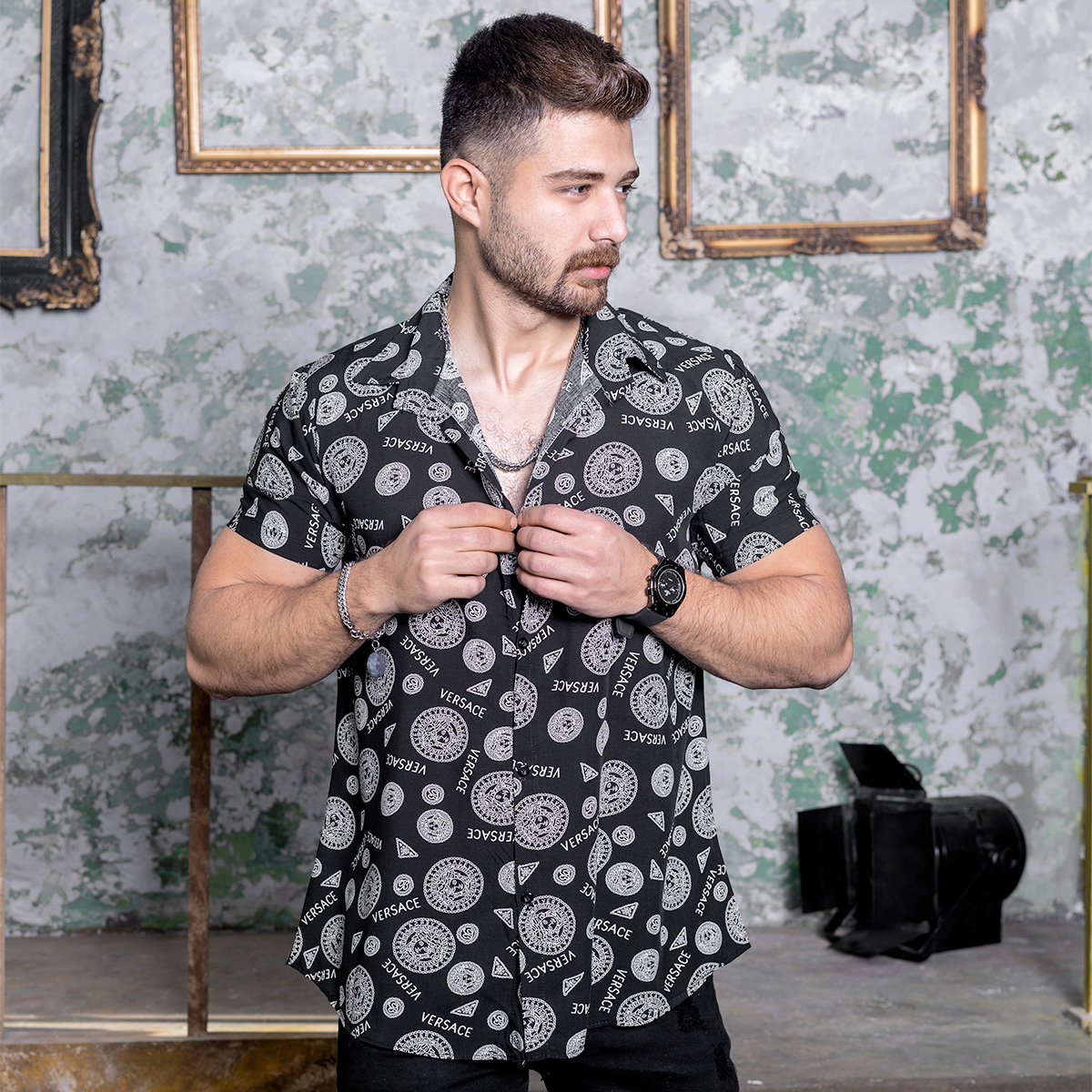 پیراهن هاوایی مردانه طرح ورساچه مدلKatno