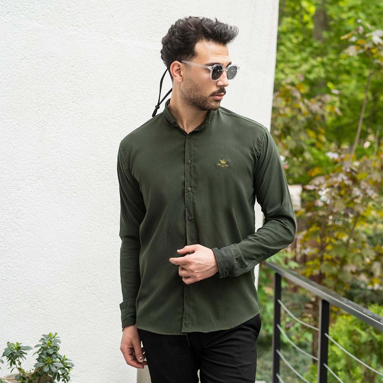 پیراهن مردانه زیتونی مدل Yazdan