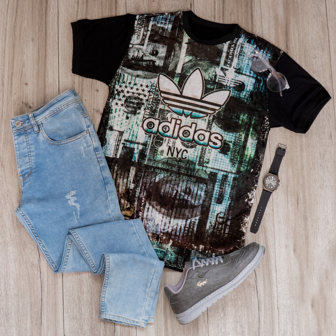 تیشرت مخمل مردانه آدیداس دلار سبز مدل L100