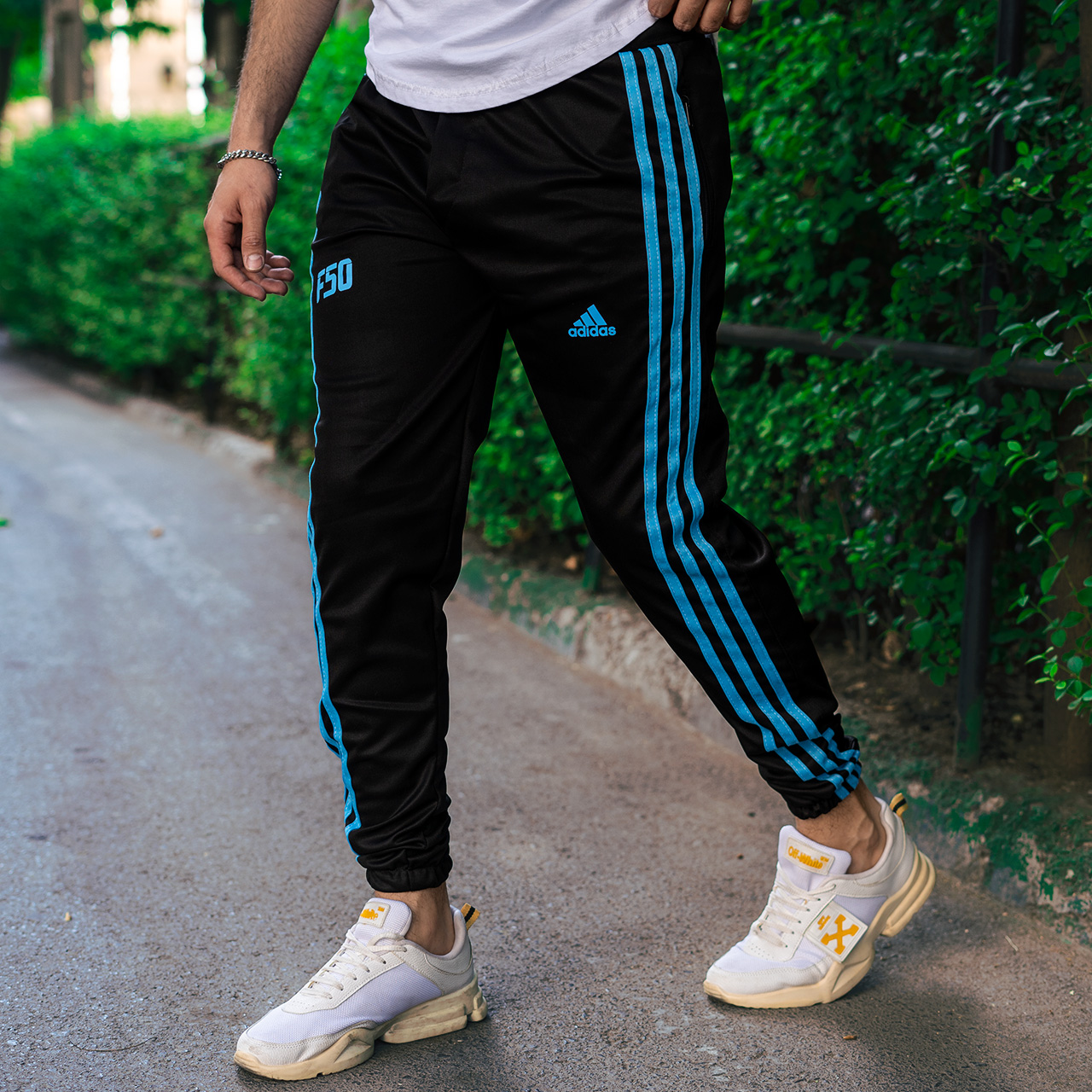 شلوار اسلش سه خط آبی مردانه مدلn50