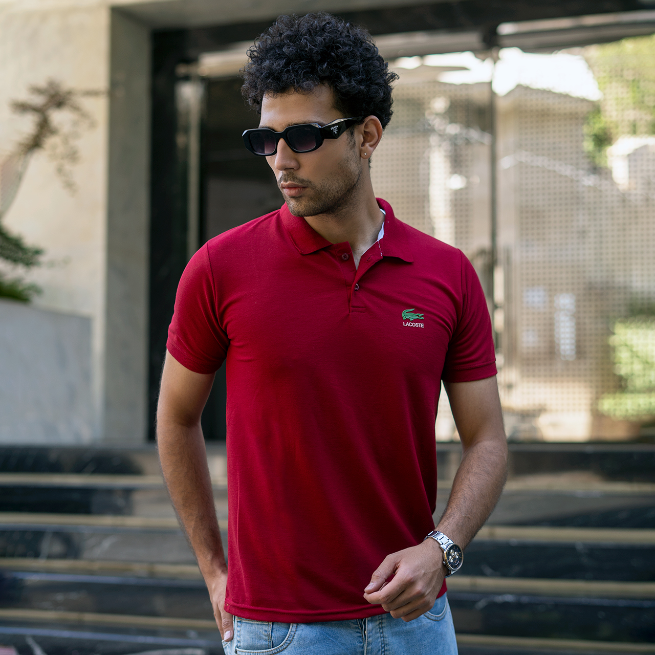 تیشرت مردانه Lacoste جودون-زرشکی مدل Mahyar