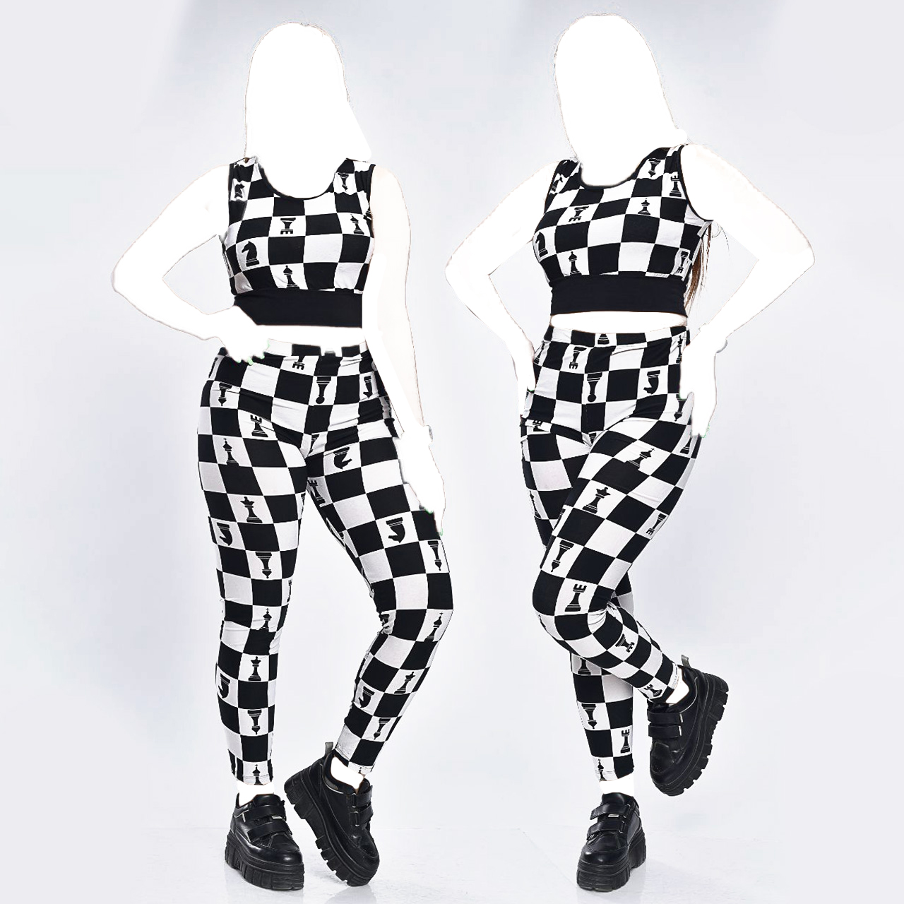 ست نیم تنه و ساپورت شطرنجی دخترانه مدل ۳۴۸