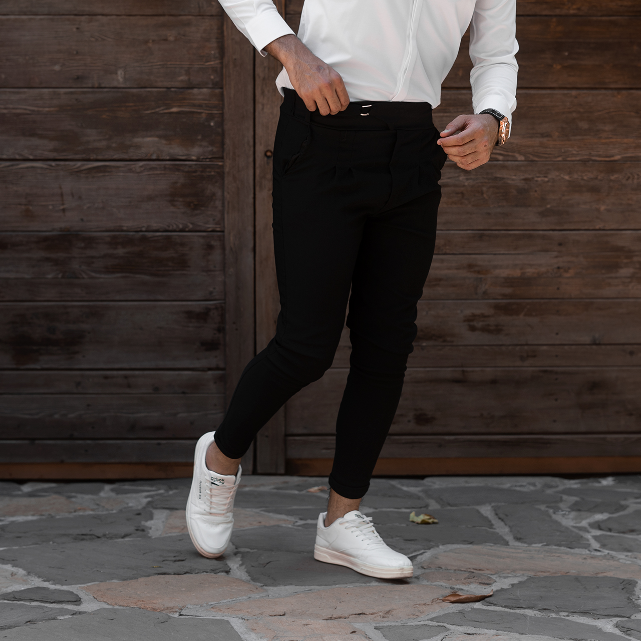 شلوار اسلش مشکی تک سگک مردانه مدل Afshar