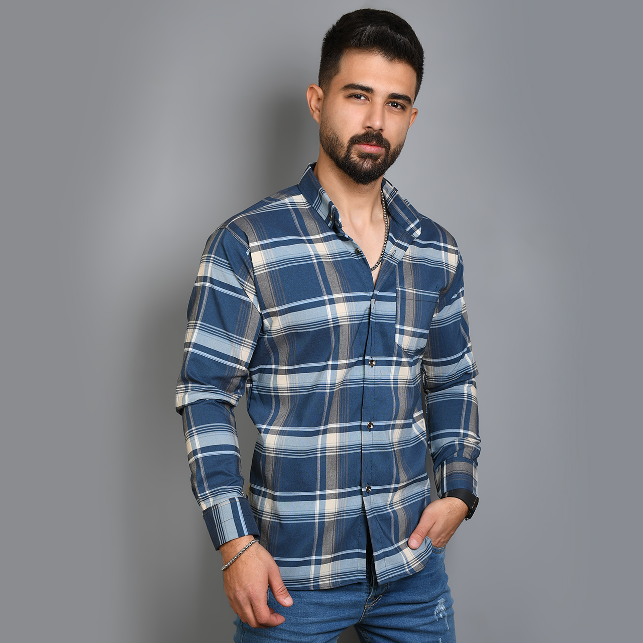 پیراهن طوسی سرمه ای مردانه مدل FARDIN