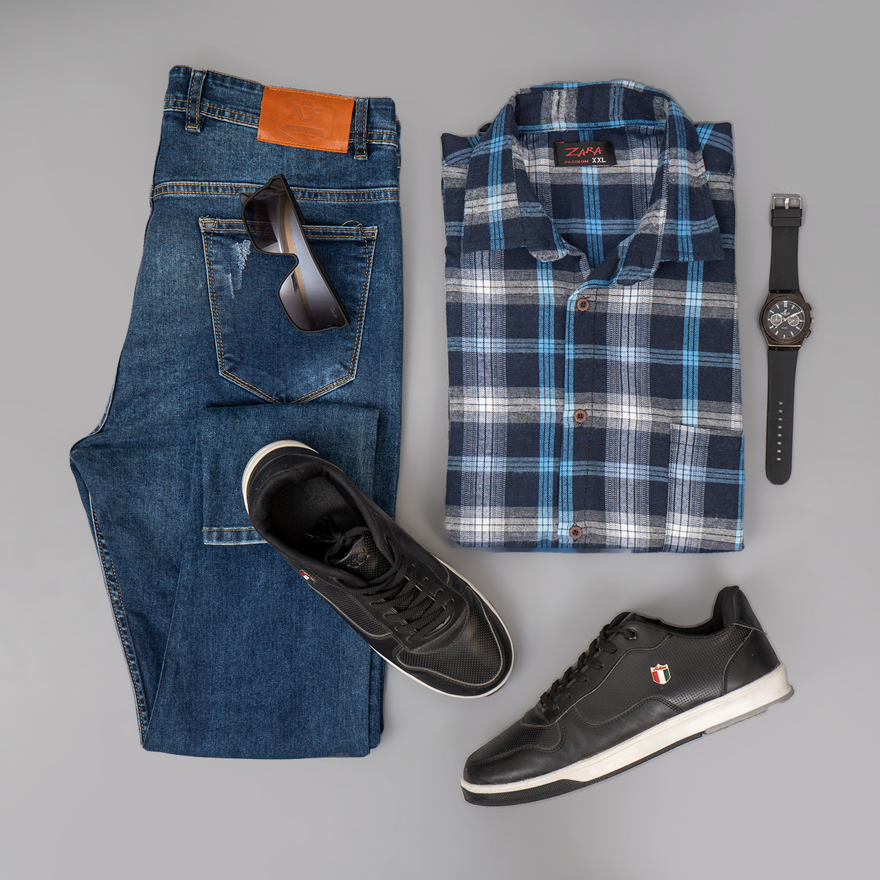 پیراهن مردانه چهارخونه آبی مدل BEHRAD