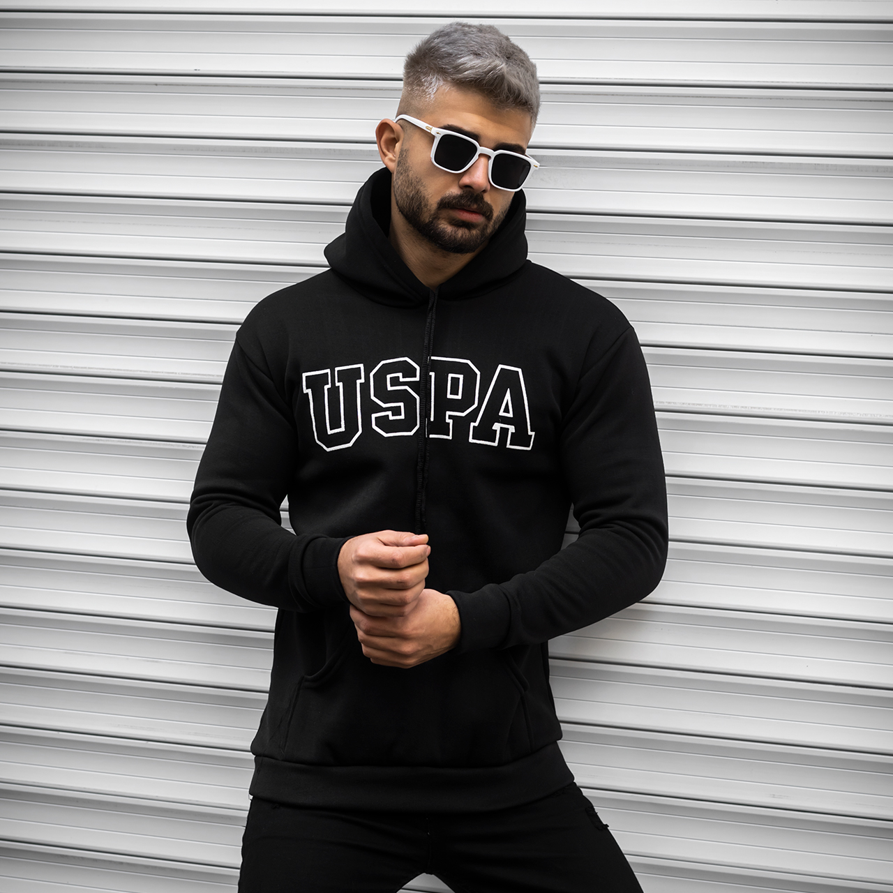 هودی مردانه USPA مشکی مدل Sarmad