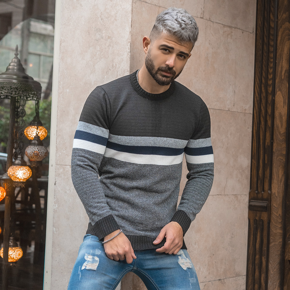 پلیور مردانه ذغالی مدل MISHA