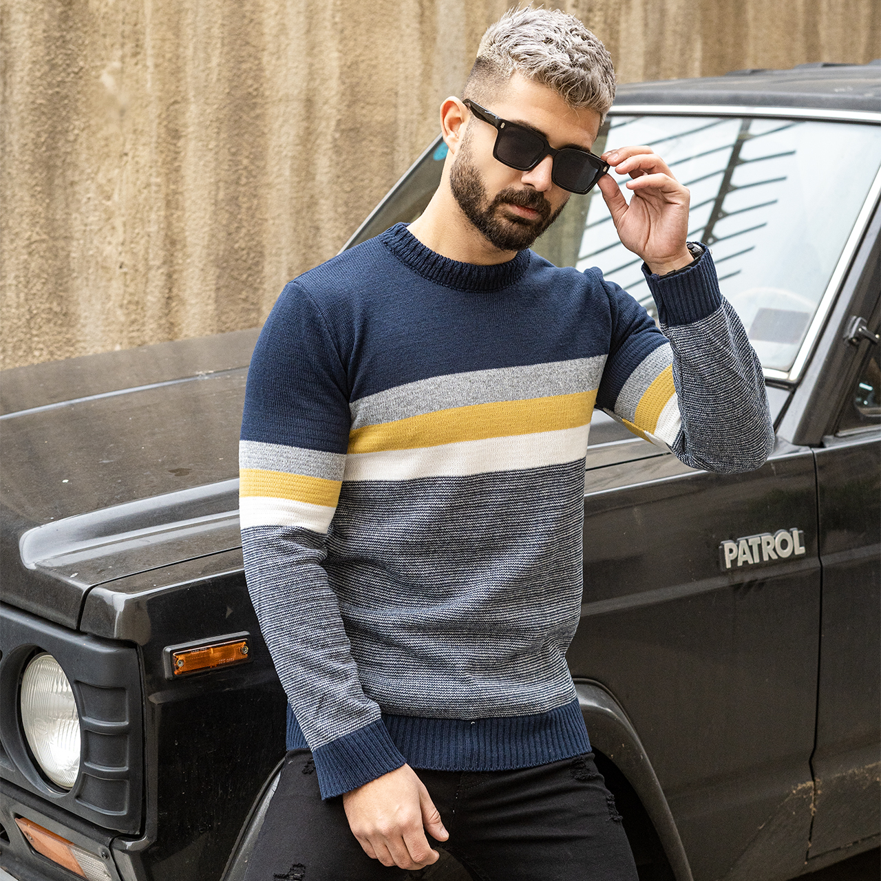 پلیور مردانه سرمه ای مدل MISHA