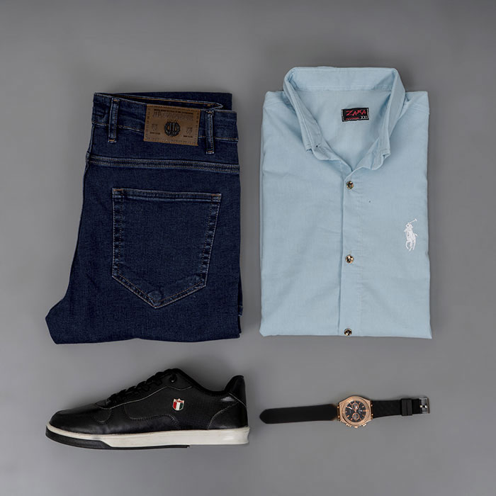 پیراهن مردانه آبی آسمانی مدل VQ