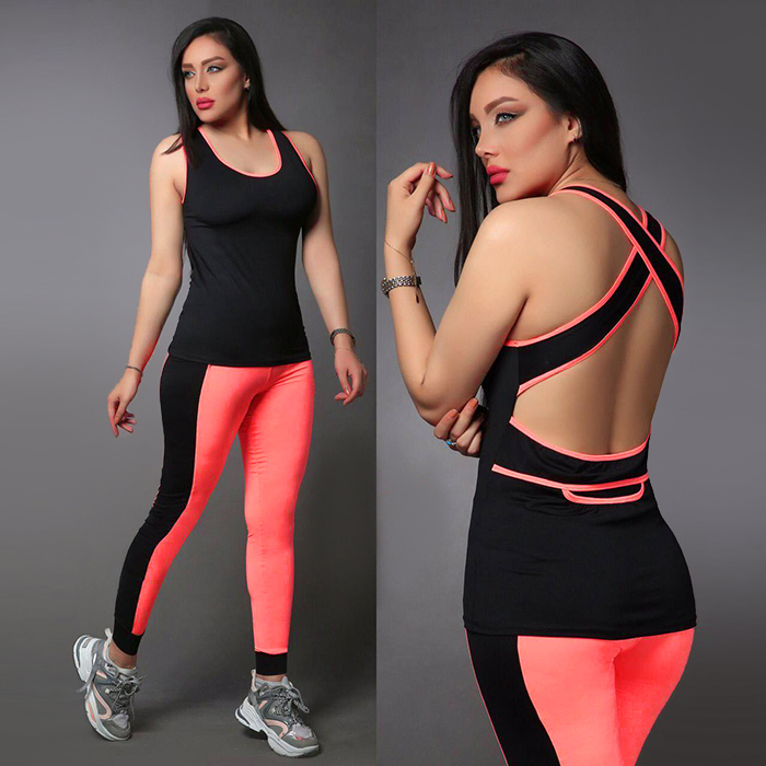 ست تاپ شوار زنانه ضربدری مشکی صورتی NAZI