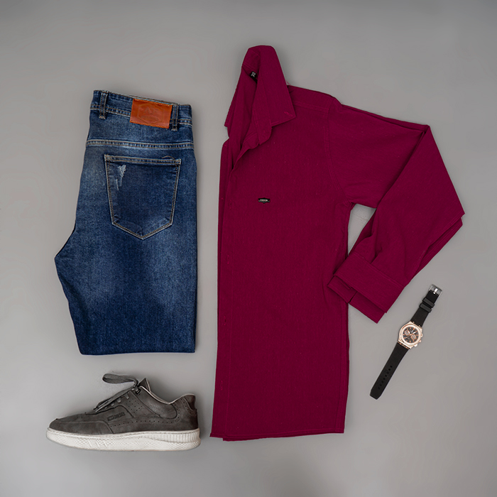 پیراهن مردانه زرشکی مدل Novan