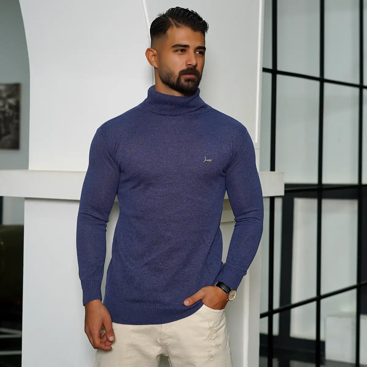 پلیور یقه اسکی پوما آبی مدل Daryoosh