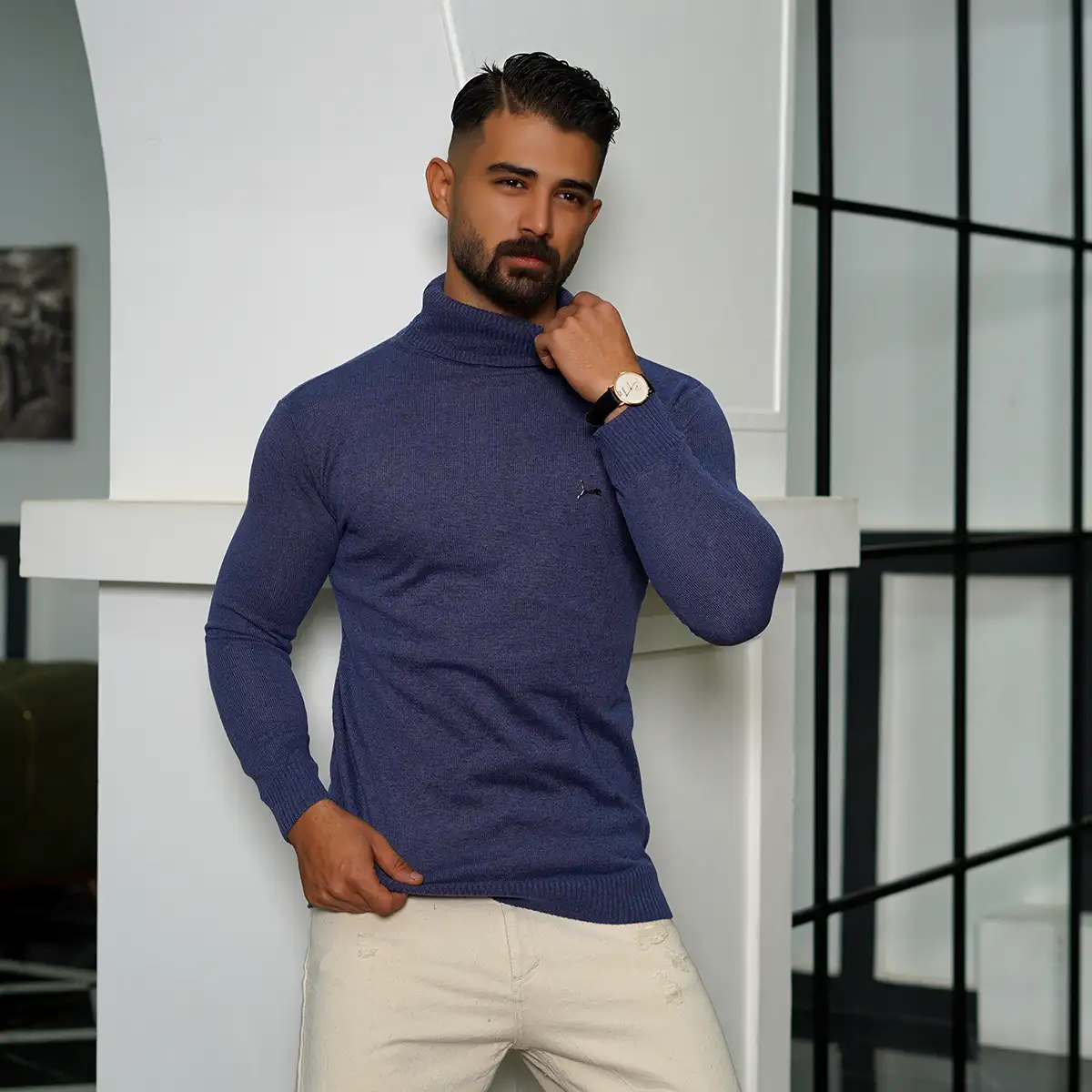 پلیور یقه اسکی پوما آبی مدل Daryoosh