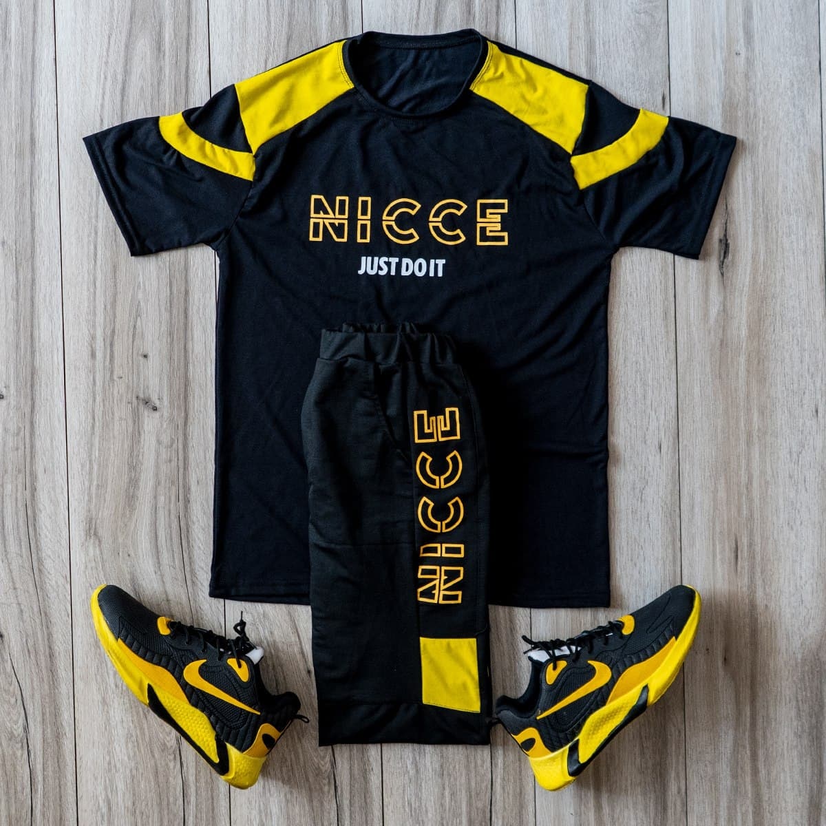 ست تیشرت و شلوار مردانه NICCE زرد مشکی