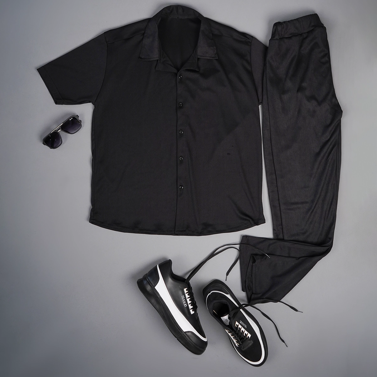 ست پیراهن و شلوار مردانه مشکی مدل Pasha2