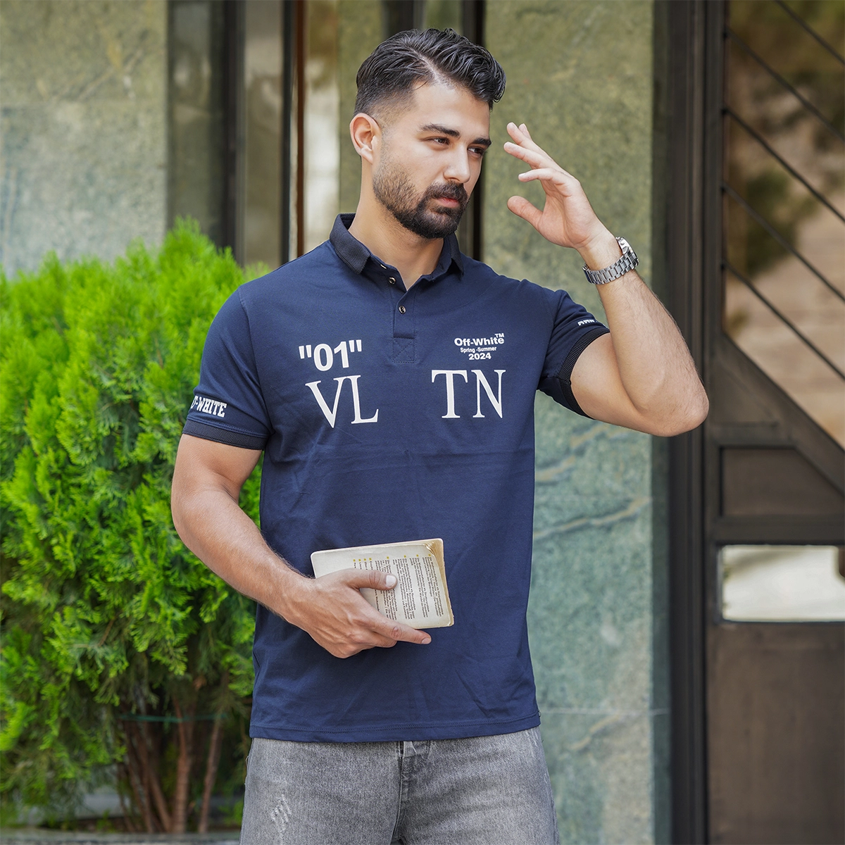 تیشرت مردانه سرمه ای مدل 01-LV