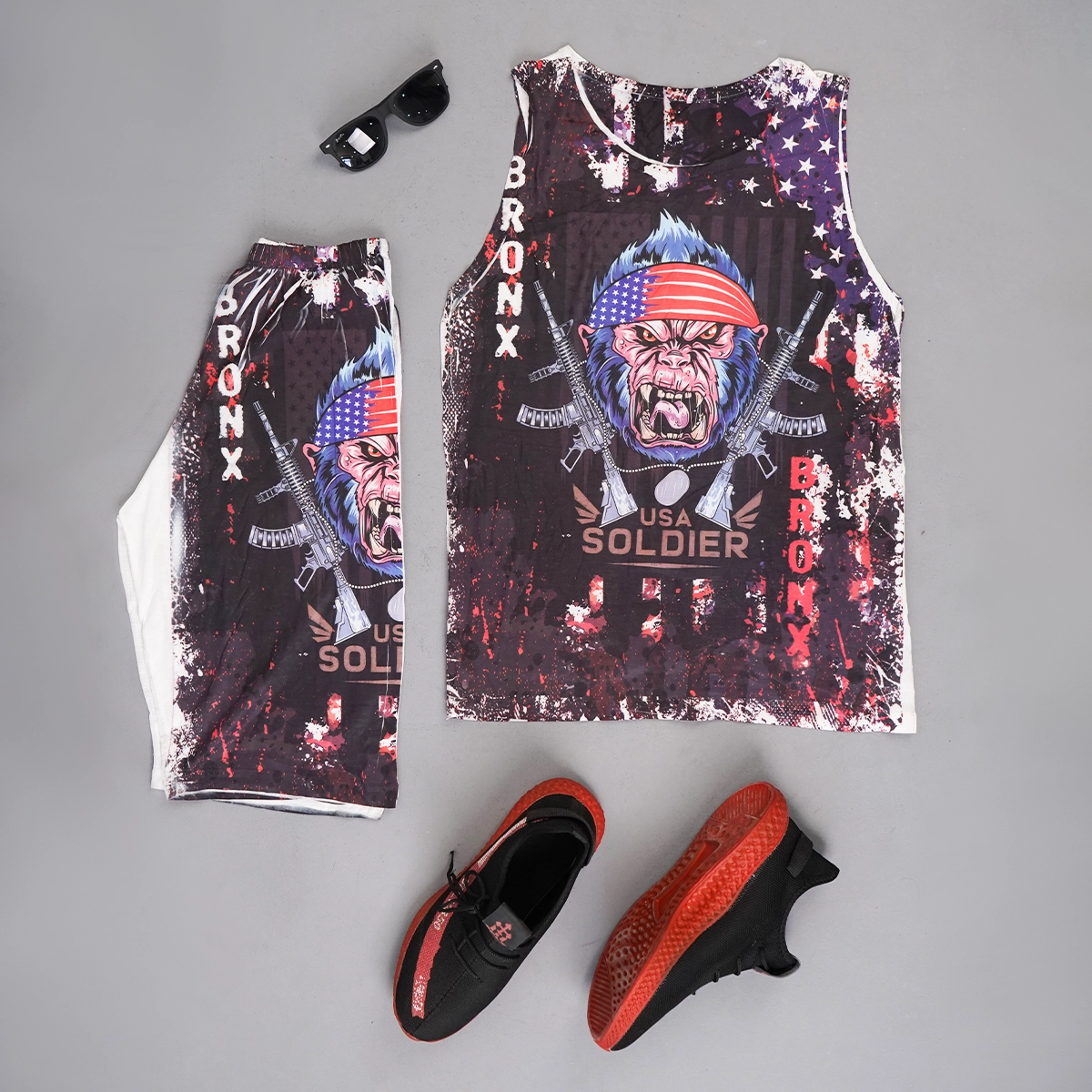 ست رکابی شلوارک مردانه طرح تفنگ مدل USA Soldier