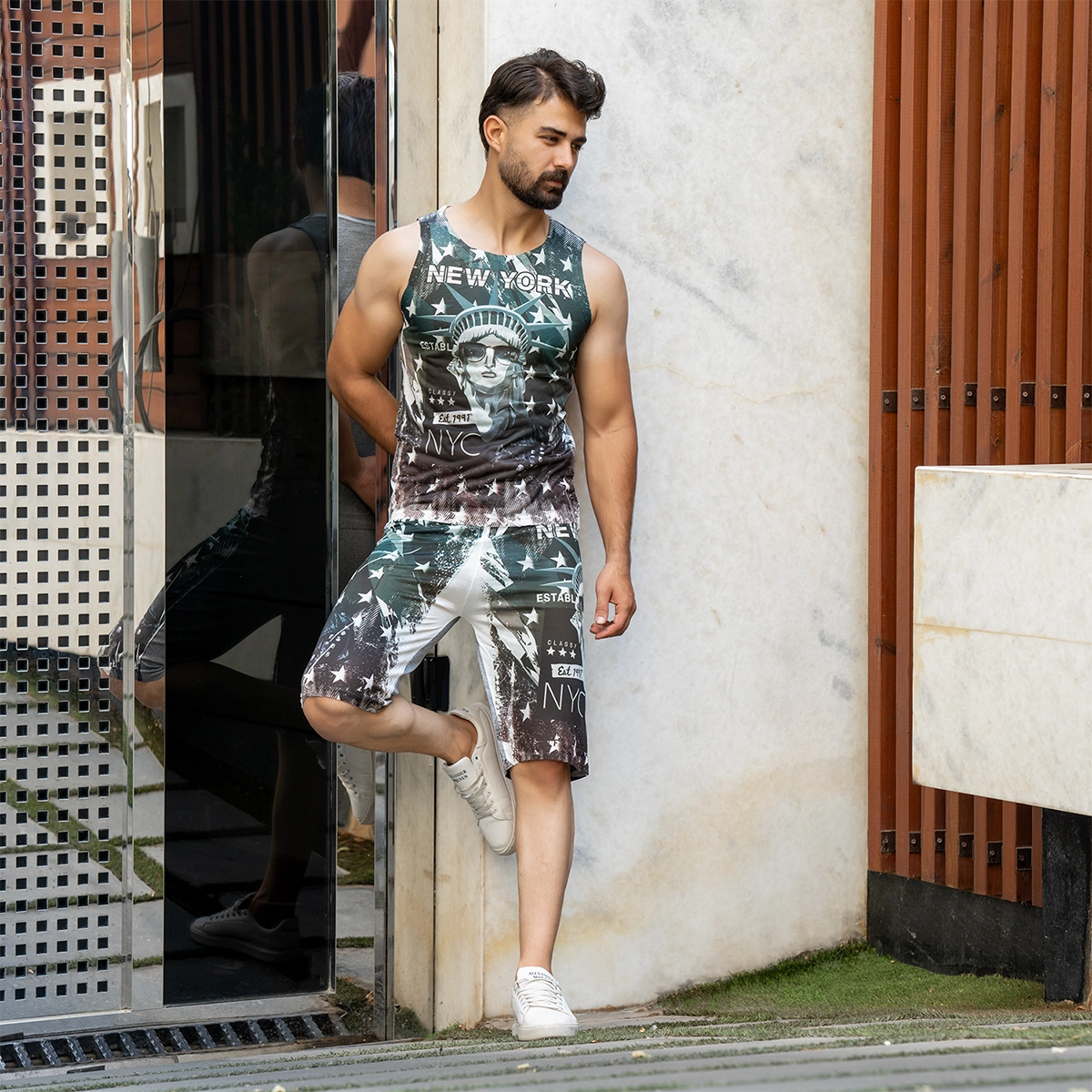 ست رکابی شلوارک مردانه طرح ستاره مدل NYC