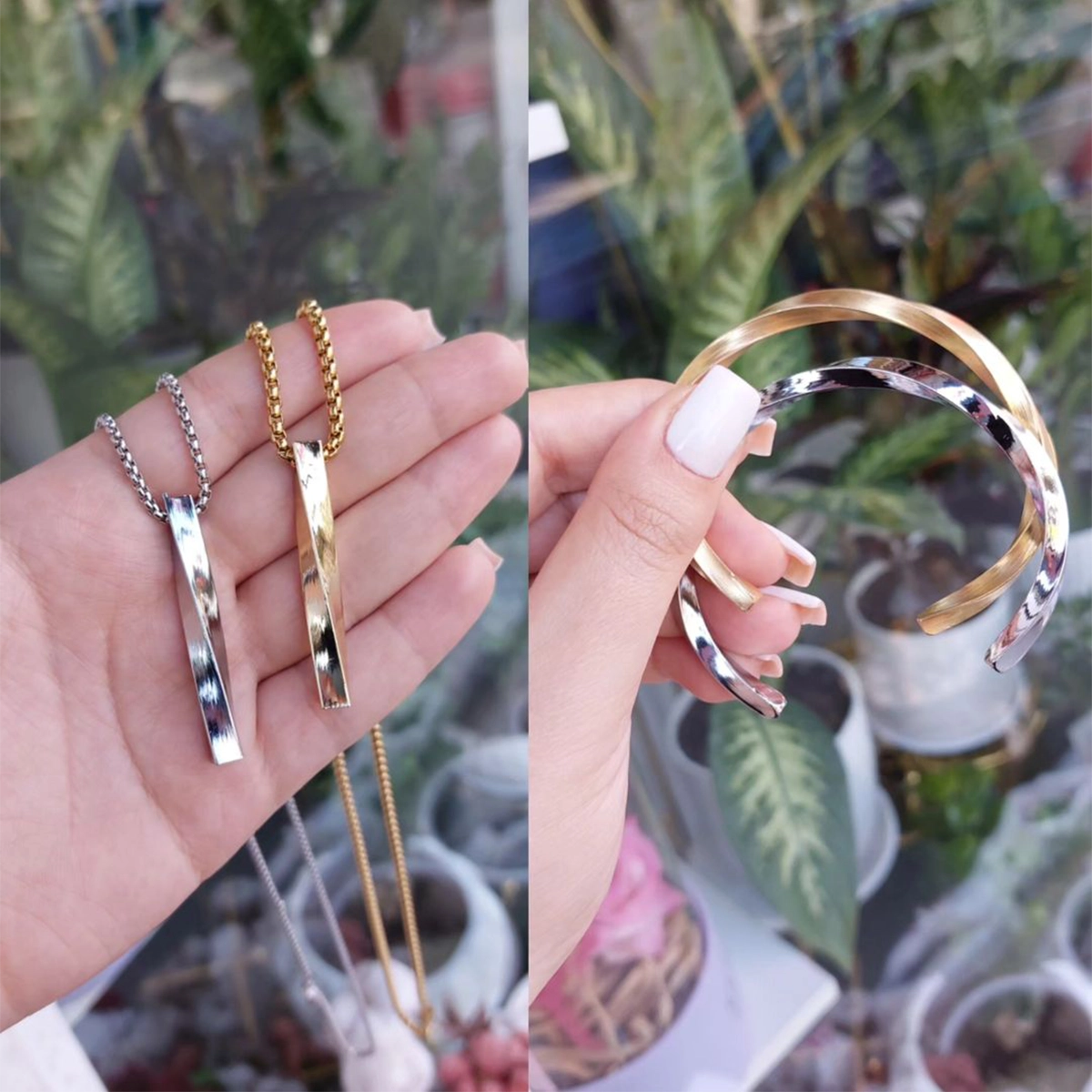 ست گردنبند و بنگل پیچ خورده ( طلایی )