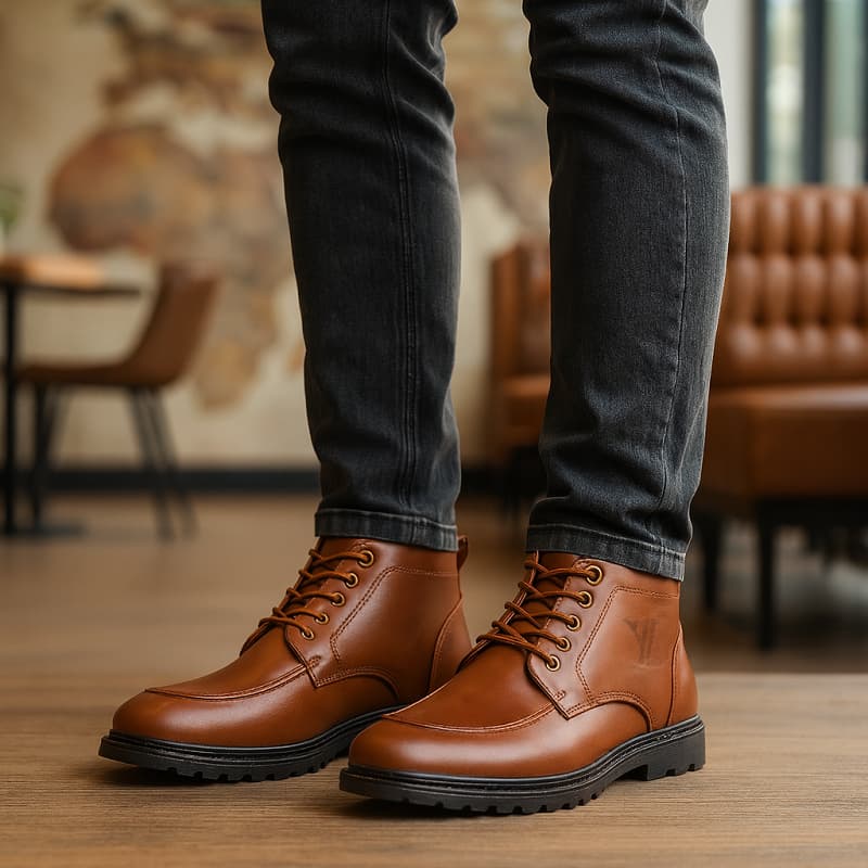 نیم بوت مردانه LV عسلی مدل Roni