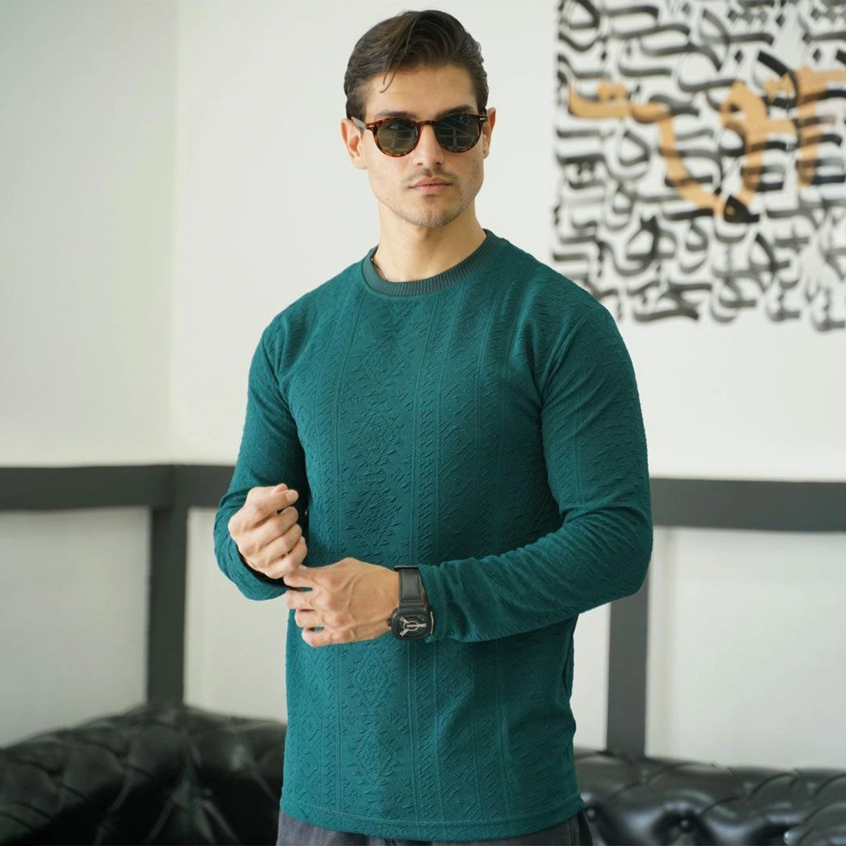 بلوز طرح دار مردانه مراکشی سبز مدل Nikan