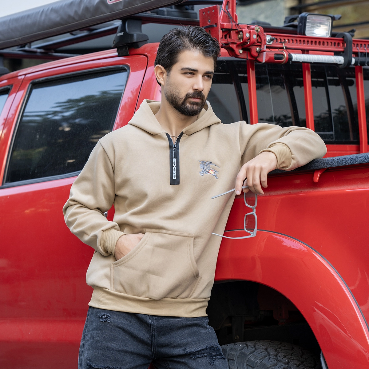 هودی مردانه کرم مدل Vahid