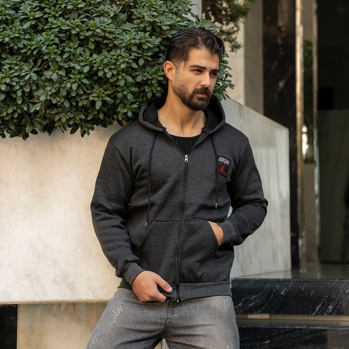 سوییشرت مردانه ذغالی مدل Yazdan