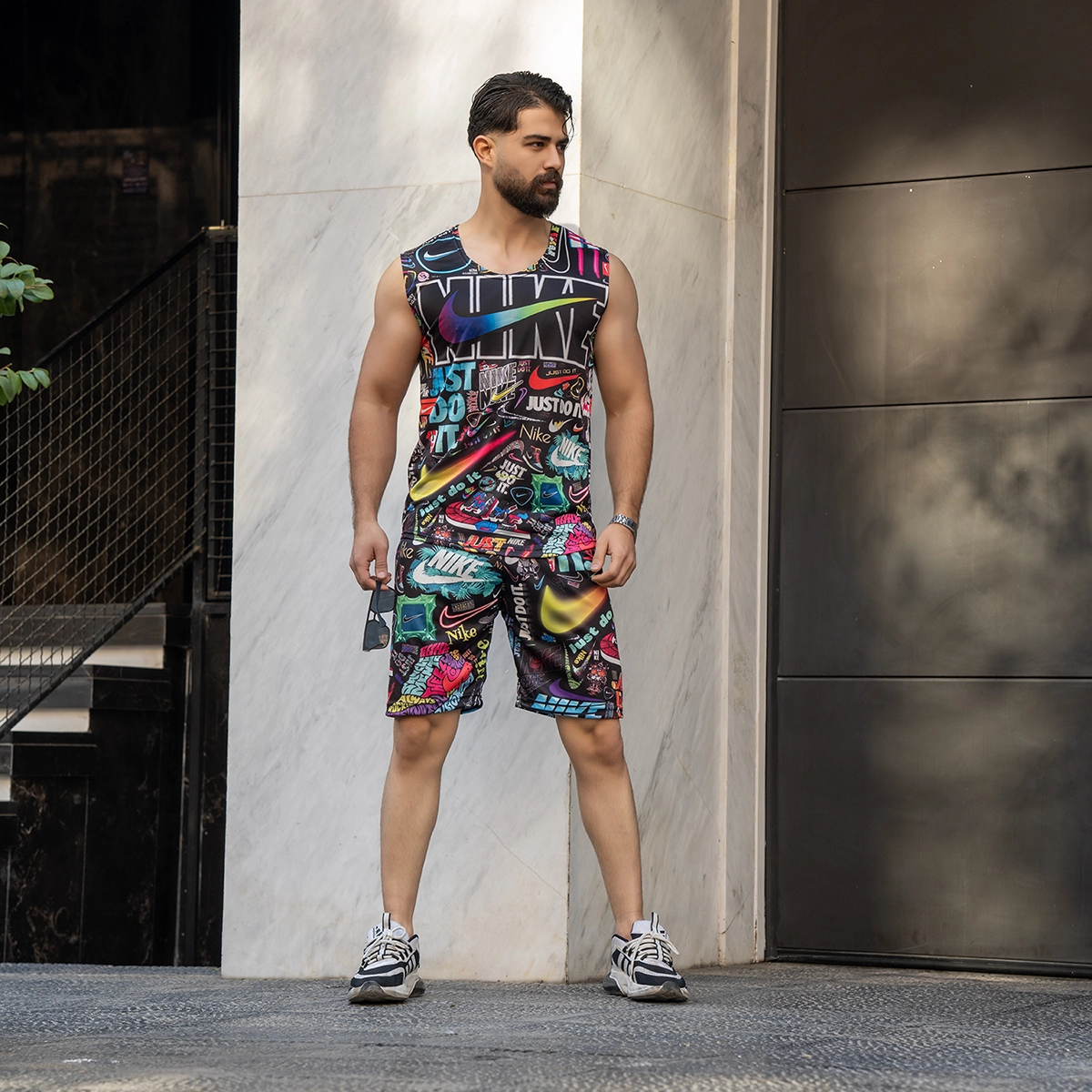 ست رکابی شلوارک مردانه نایک رنگی طرحدار